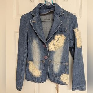 Jeans Denim Jacket Women Embroidery Pearls & lace